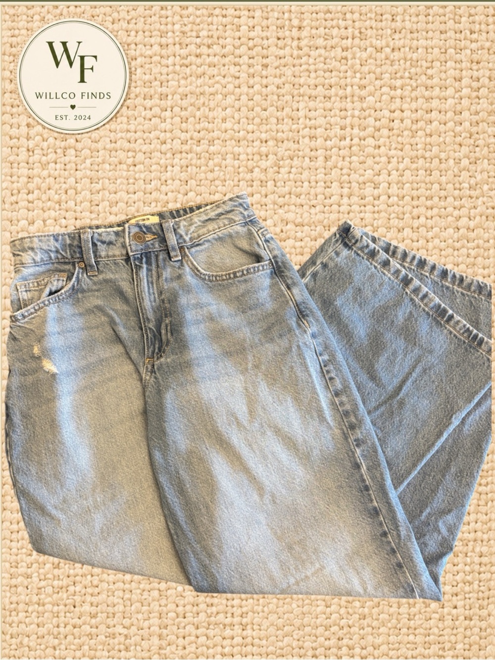 Cotton On Relaxed Wide Leg Jeans Women’s 24 Light Wash Distressed 100% Cotton